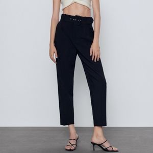 {ZARA} Black High-waisted Jacquard Belted Pants XS